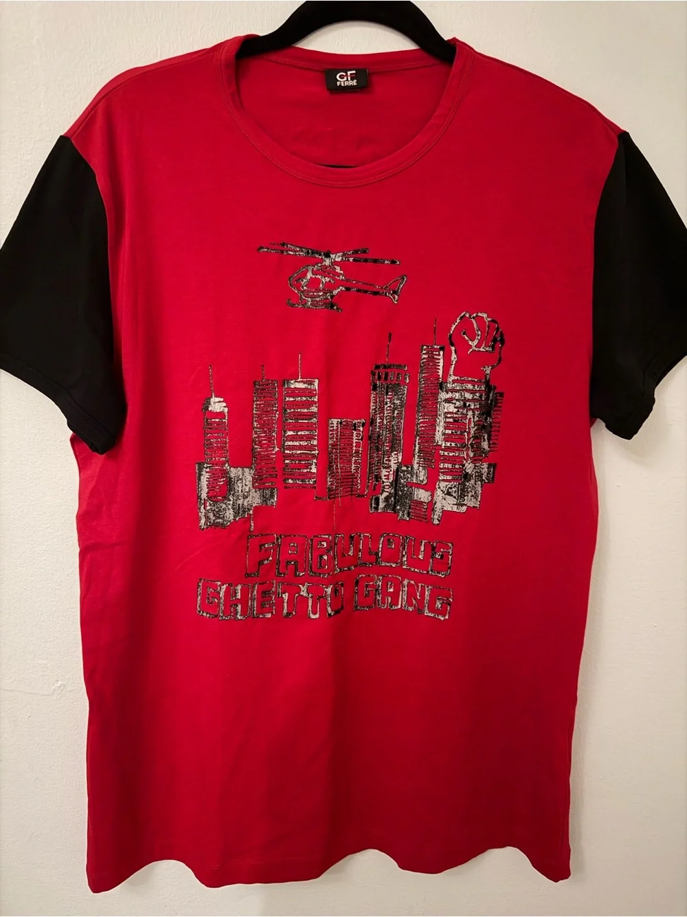 Vintage G.F. Ferré Graphic Tee XXL Made In Italy Red/Black. US size XL
